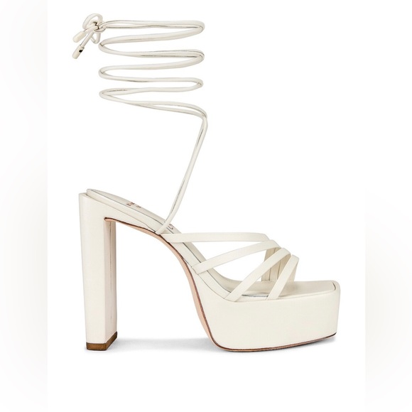 Black Suede Studio White Wrap Around Tie Up Platform Disco Sasha REVOLVE Heels - Picture 2 of 14